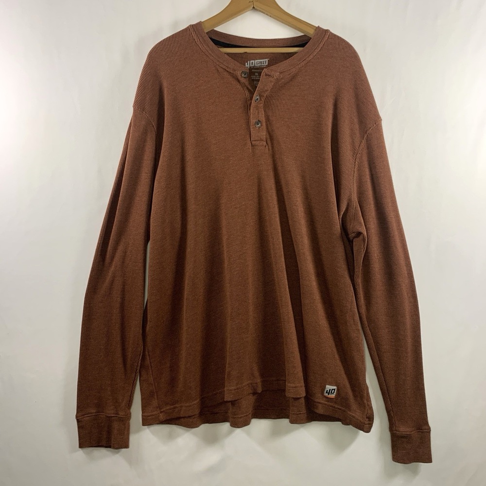 40 Grit Duluth Mens Waffle Knit Thermal Henley Size XL Outdoors Rugged Utility